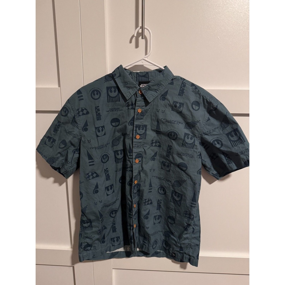 Star Wars Blue Button Shirt Men Short Sleeve Size‎ M Rebel Pilot